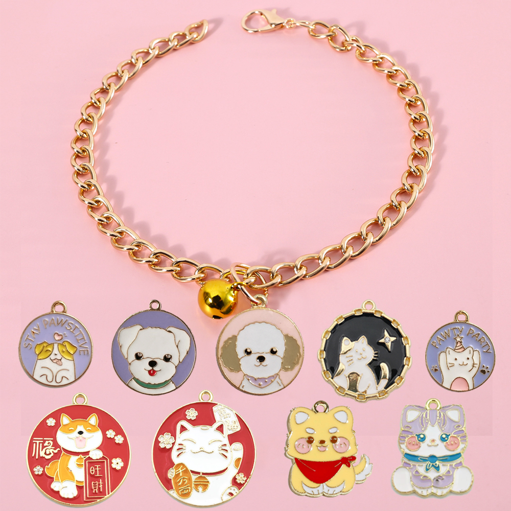 Pet metal chain cartoon pendant collar adjustable nonfading dog tag