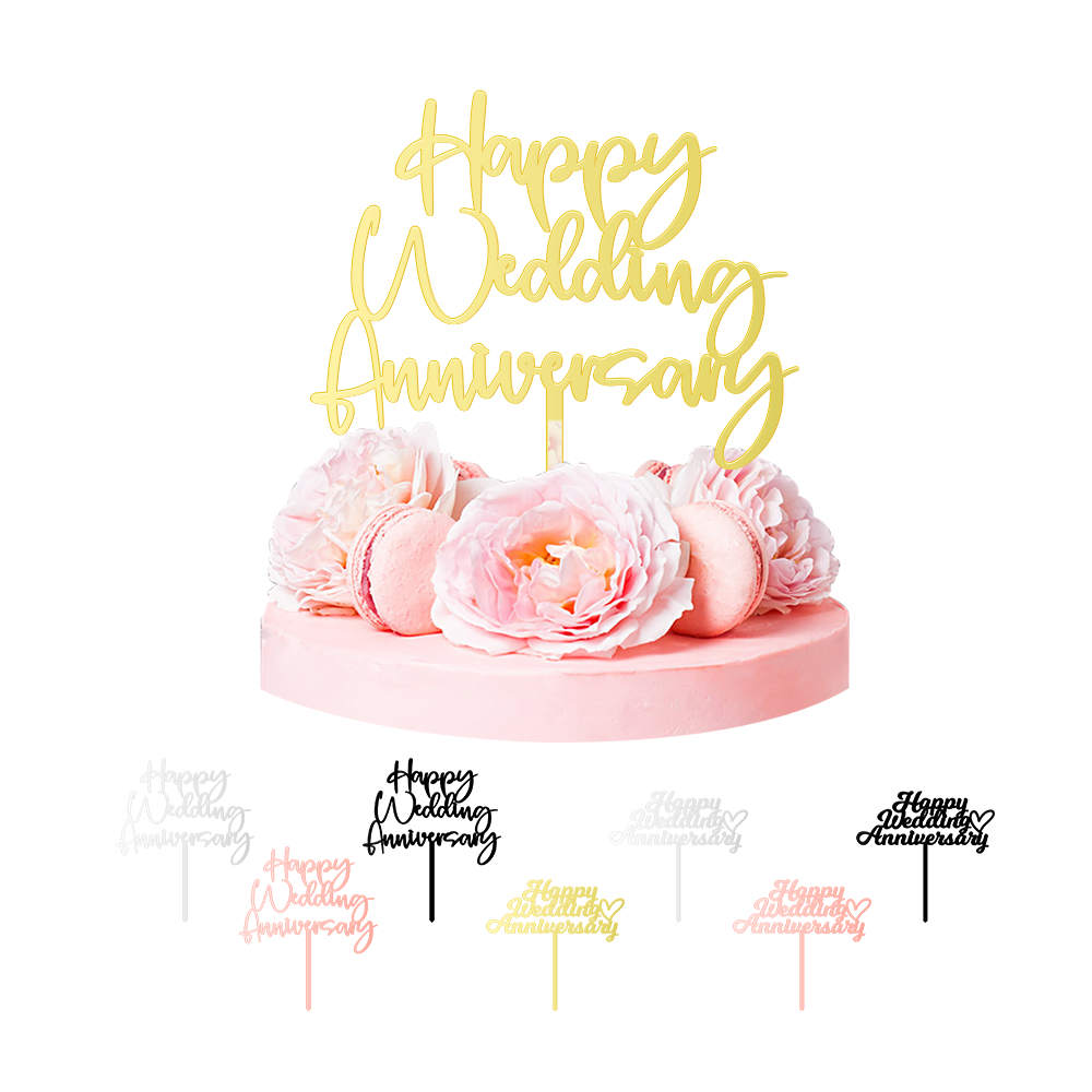 Happy Wedding Anniversary Acrylic Cake Topper Cake Decoration | Shopee ...