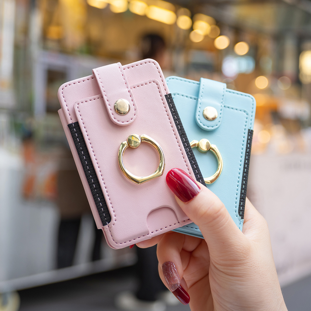 ID Card Holders Travel Money Pocket Card Package Wallet Case Women Men Coin  Pouch Case Bag Leather Finger ring buckle