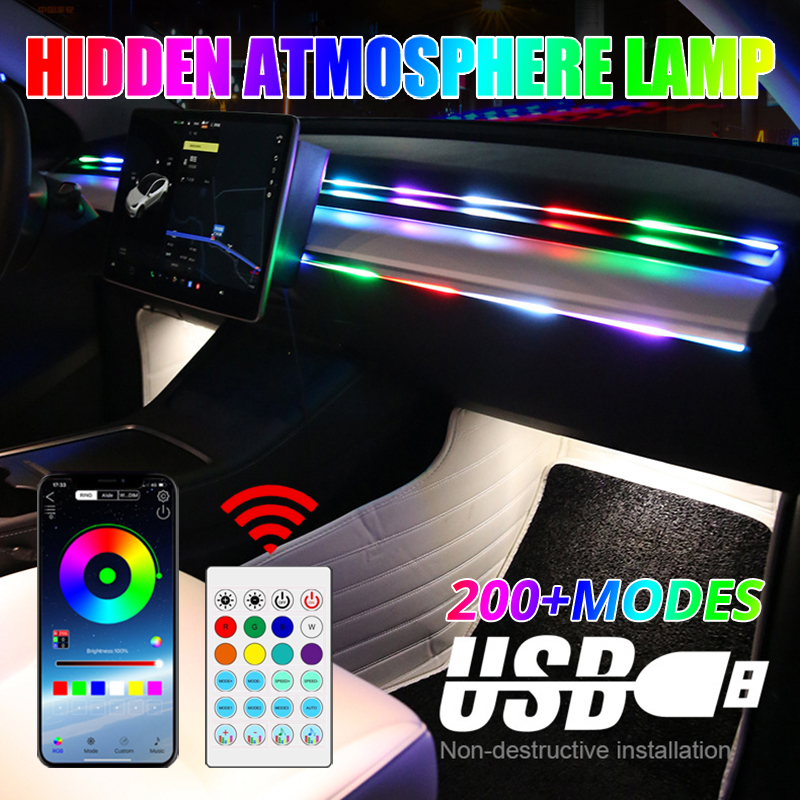 Full Color Streamer Car Ambient Lights RGB 64 Color Universal LED Interior  Hidden Acrylic Strip Symphony