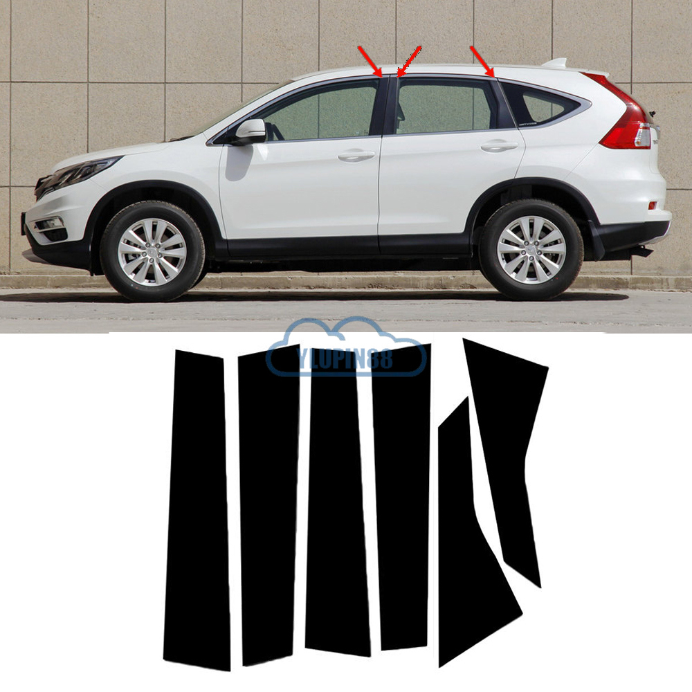 Glossy Piano Black Window Pillar Post Covers For 2007-2011 Honda CR-V (6-Piece Set)