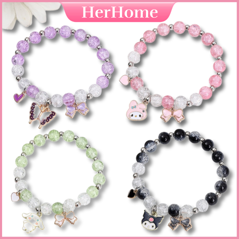 5pcs/set Sanrio Crystal Bracelet Cute Cartoon Bead Chain Kuromi ...