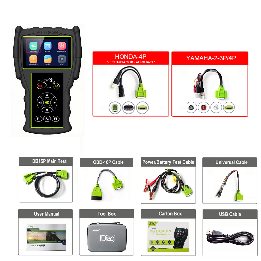 Original Jdiag M100 Pro Motorsiklo Diagnostic Scanner Fault Code Reader Diagnose Scan Tool For 3119