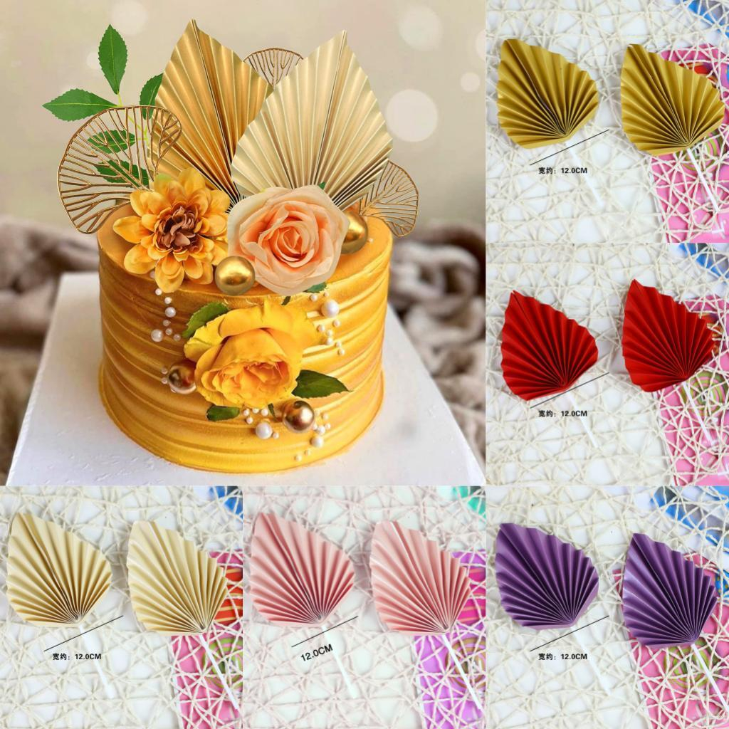 Set of 2pcs Folding Fan Cake Topper Paper Leaf Birthday Cake Decoration ...