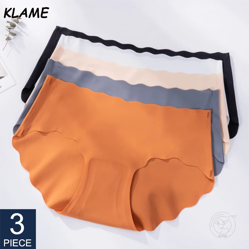 KLAME 3Pcs/Set Seamless Underwear Women's Solid Color Silk Panties Lady ...