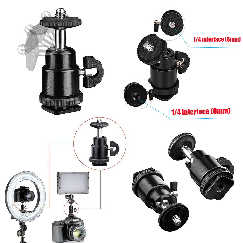 Ball Head For Camera Tripod LED Light 1/4 Screw Rotary Mount Stand
