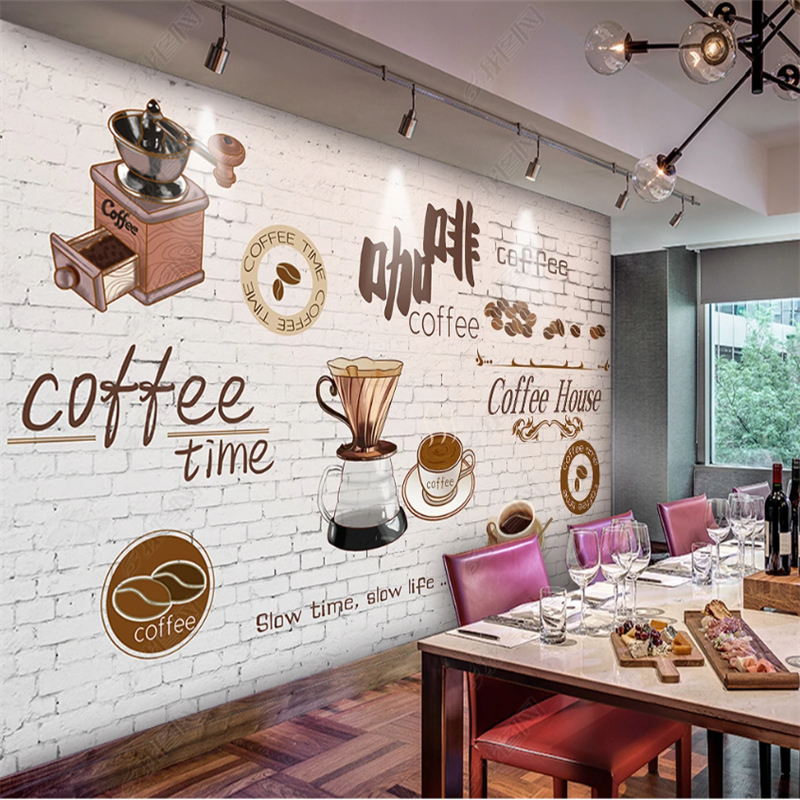 White Brick Wall Coffee Wallpaper Industrial Decoration Mural Coffee