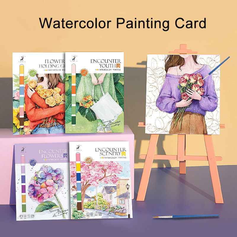 Creative Watercolor Coloring Painting Card With Pigment Brush Gouache ...