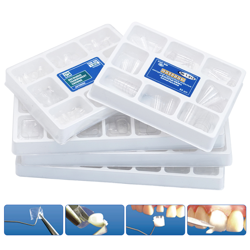 64 Pcs/Box Dental Transparent Crowns Anterior Posterior Temporary