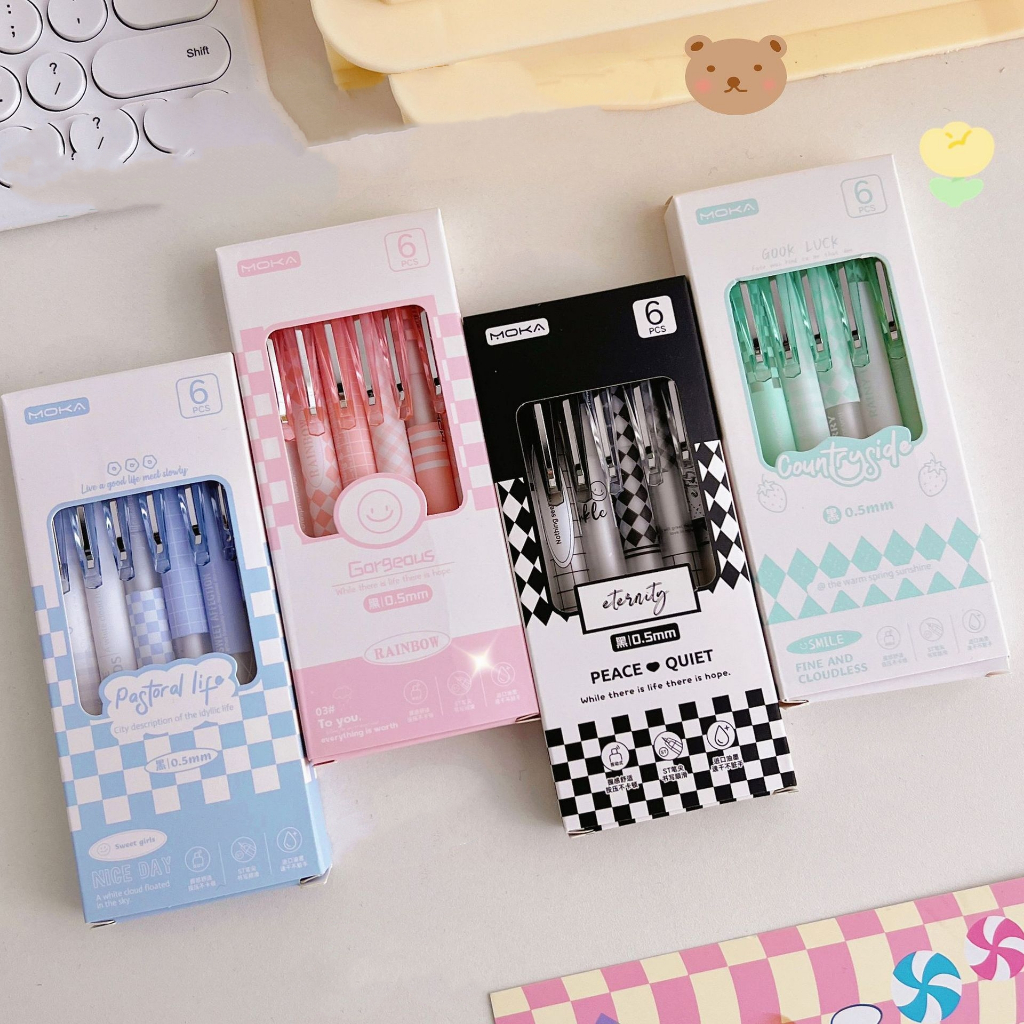 Penlab 6pcs Checkerboard Gel Pens Set Only Cream Series 05mm Ballpoint Black Color Ink For 2561