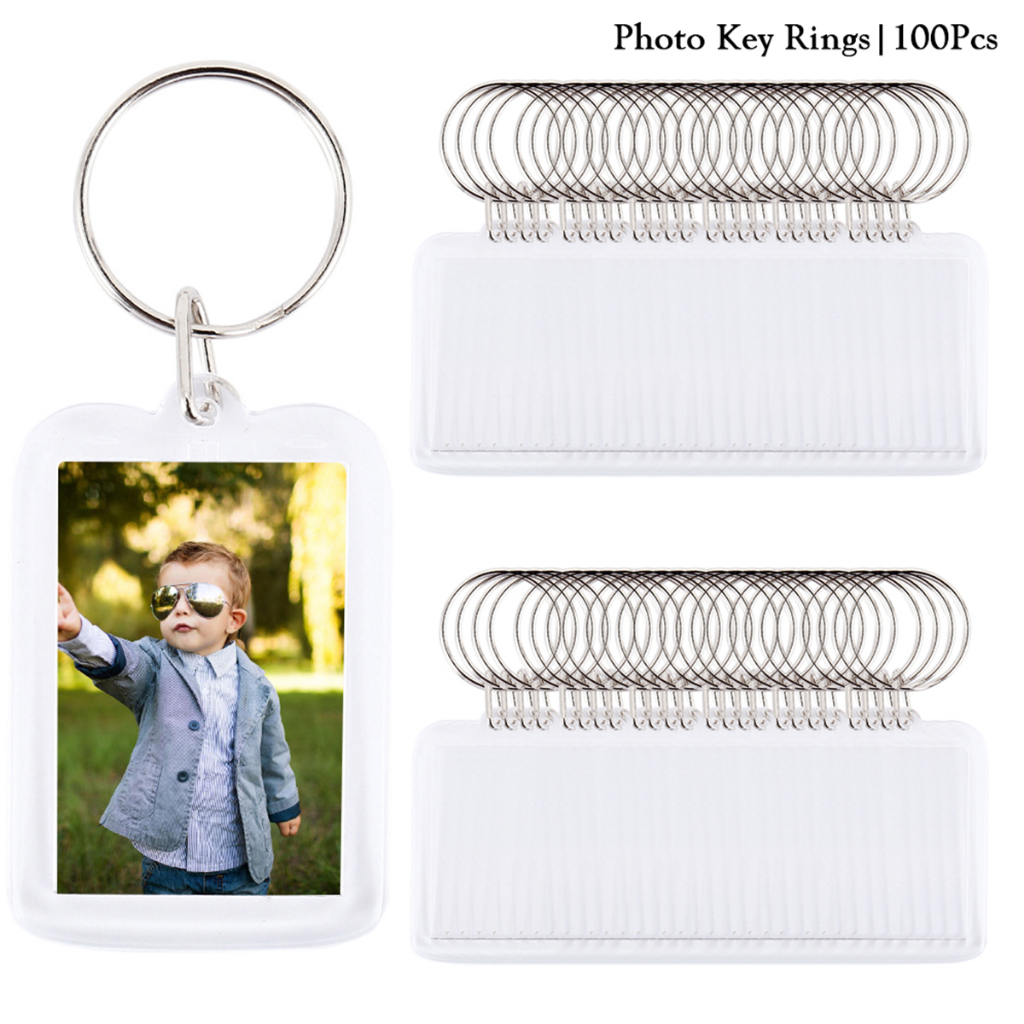 100pcs Photo Keychain Rectangle Transparent Blank Acrylic Insert Photo