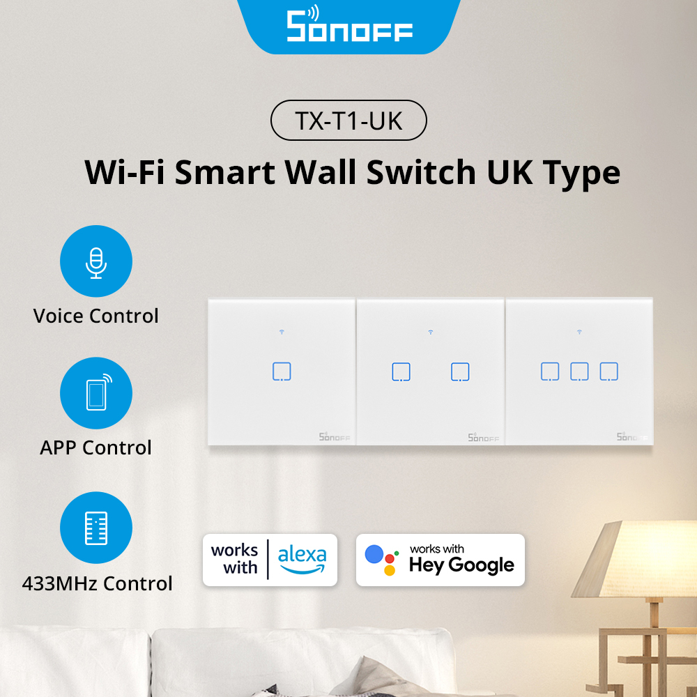 SONOFF T1UK TX Series T1 WiFi Smart Wall Switch Touch Light Switch APP ...