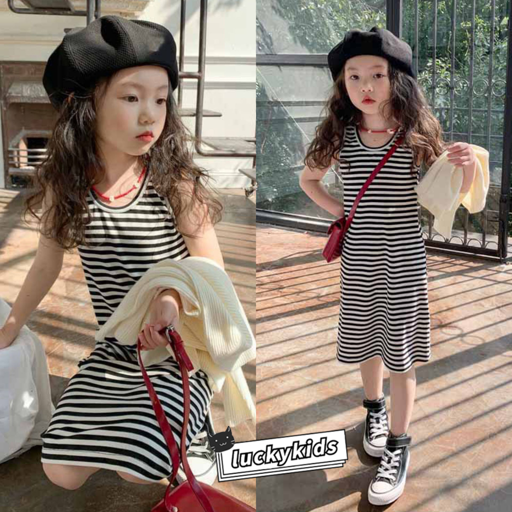fashion baby girls stripe print sleeveless dress Korean kids girls ...