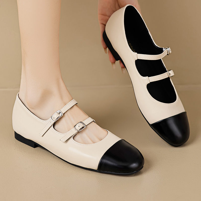 New Silver Mary Jane Shoes Women'S Fashion French Flat Bottom