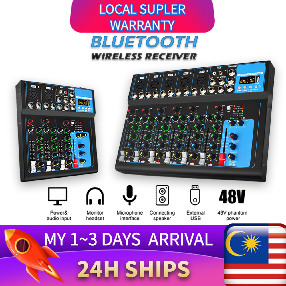 BOMGE F7 Bluetooth Portable Audio Mixer w/USB DJ Sound Mixing Console