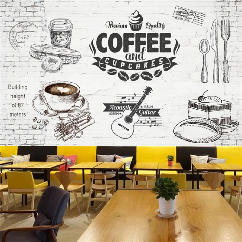 Hand Painted Brick Wall Coffee Cake Wallpaper Mural Cafe Bakery Coffee