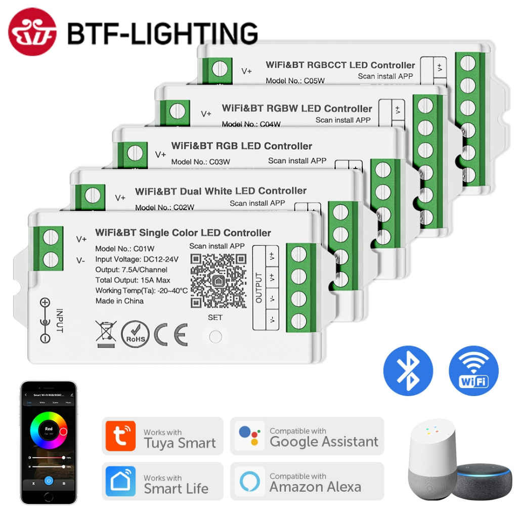 BTF-LIGHTING RF Dimmer For CCT LED Strips - Tunable White (2700K-6500K) & Dimming Controller With 17-Key Remote