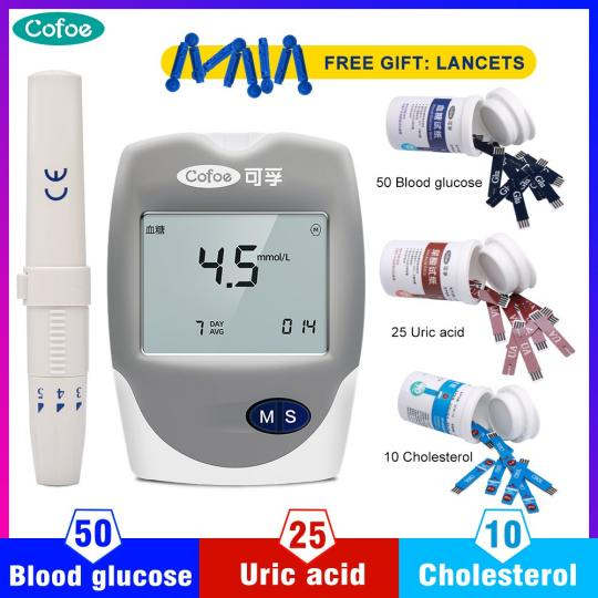 Cofoe 3 in 1 Blood Glucose Uric Acid Test Cholesterol Meter with Test