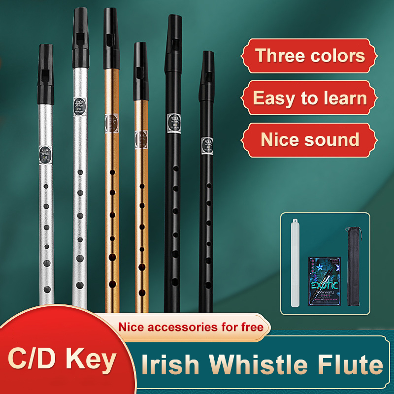 Irish Whistle Flute C/D Key Ireland Flute Aluminum Alloy Whistle 6 Hole