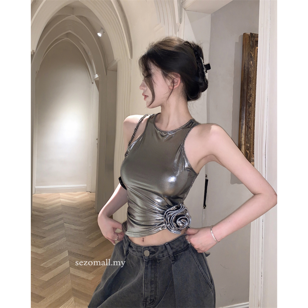 Korean Fashion Spicy Girl Sleeveless Tank Top Women's Tight Retro Rose