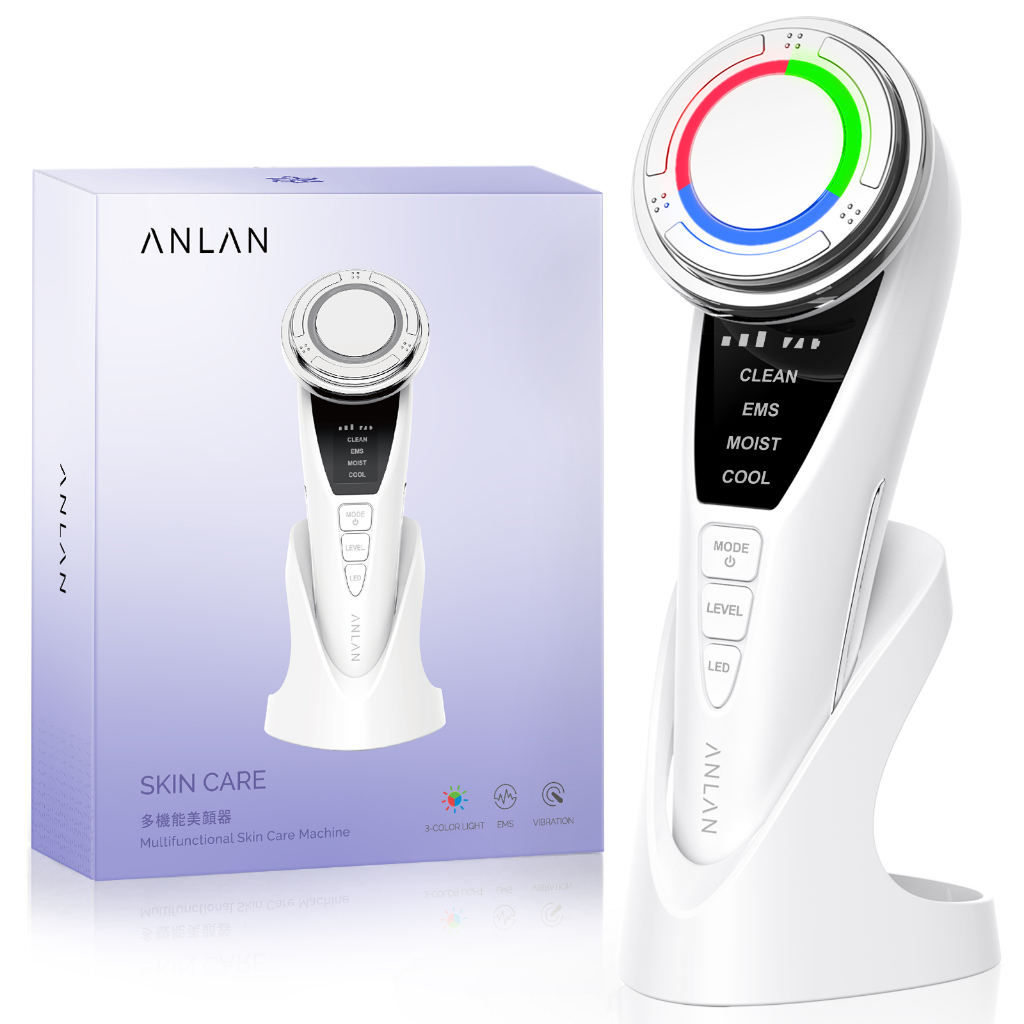 ANLAN Upgrade EMS Facial Massager LED Light Therapy Sonic Vibration ...