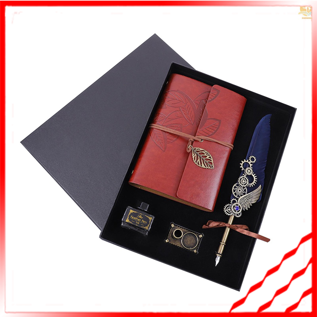Feather Pen and Ink Set Retro Vintage Quill Pen Calligraphy Writing ...