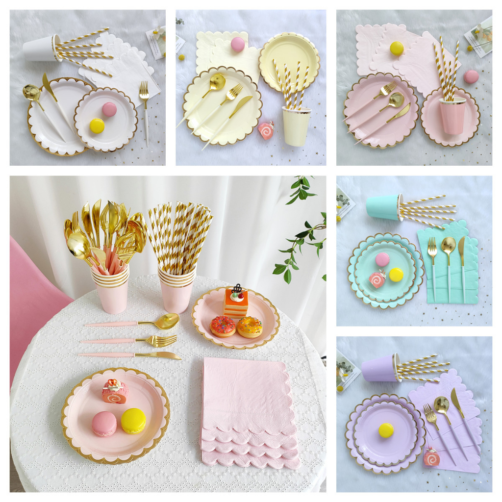 89pcs/set Solid Color Petal Series Disposable Tableware Wedding ...