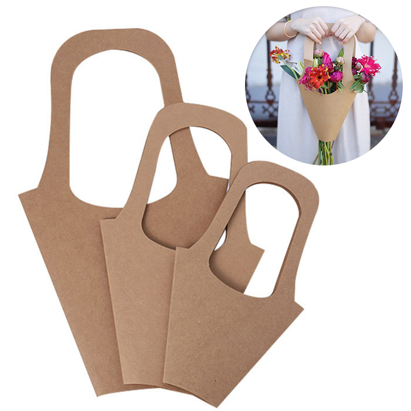 2pcs Handle Kraft Paper Flower Bags Flowers Wrapping Gift Flower