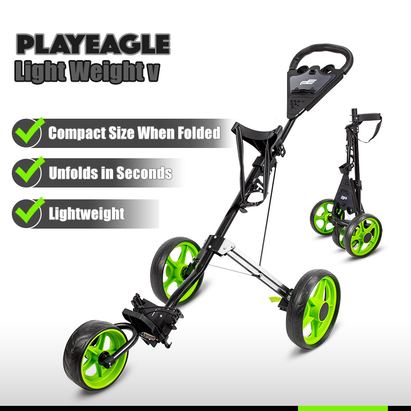 Lightweight 3 Wheels Golf Trolley Playeagle Quick Open Foldable Golf Bag Push Cart Ready Stock
