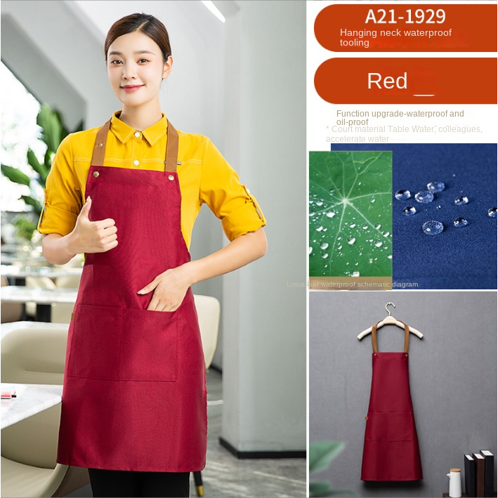 Kitchen Catering Cafe Work Waterproof Apron with Pockets