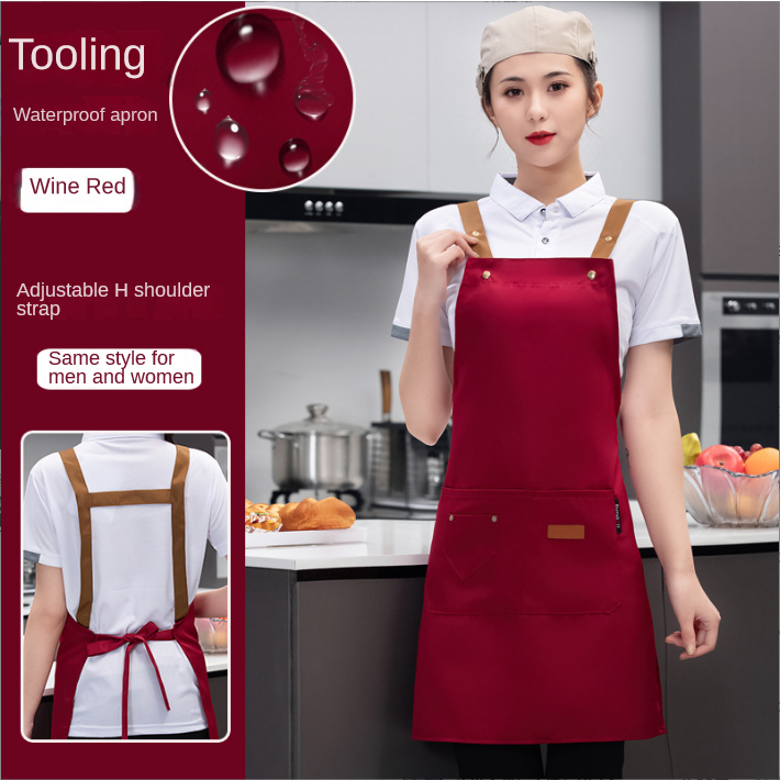 Kitchen Catering Cafe Work Waterproof Apron with Pockets