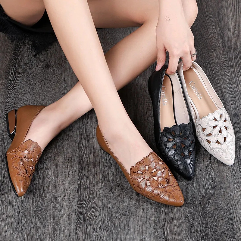 Plus Size42 Women's Fashion Pointed Toe Soft Leather Soft Face