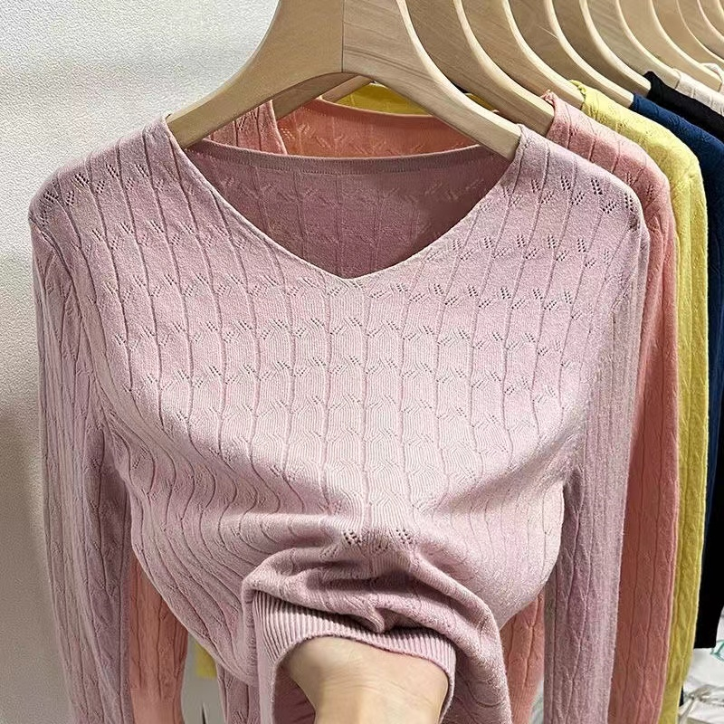 Korean Style Women Ladies Loose Knitted V Neck Long Sleeve Shirt Blouse ...