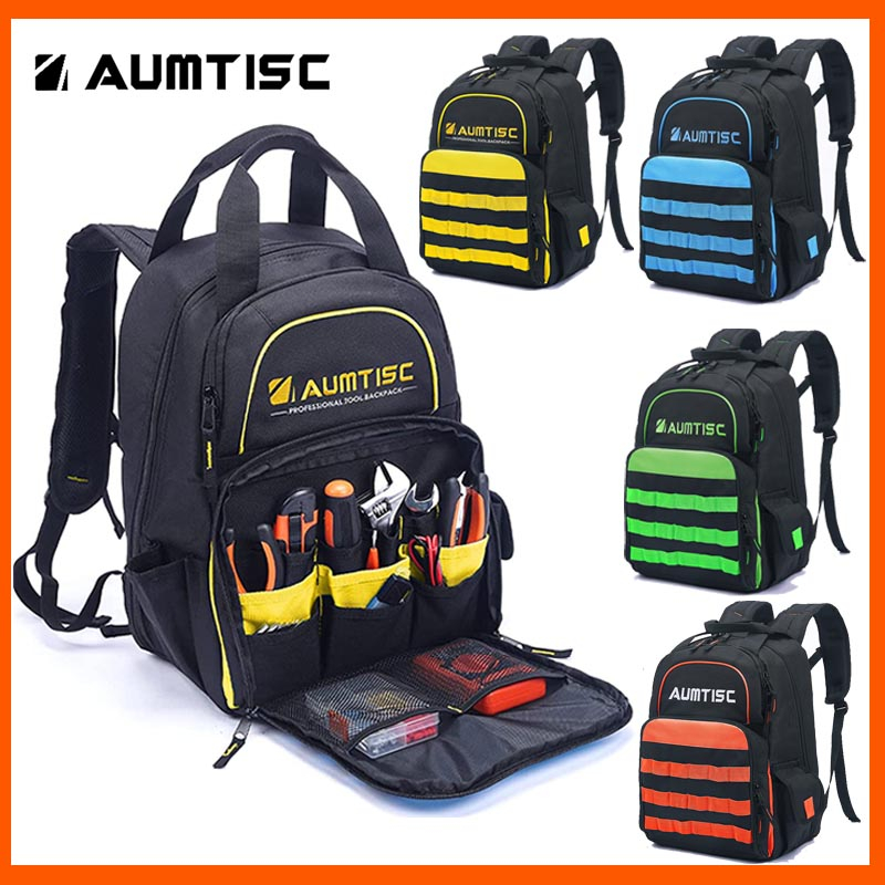 AUMTISC Tool Backpack Jobsite Backpack Tools Bag MultiUse Pocket Industrial Construction Work