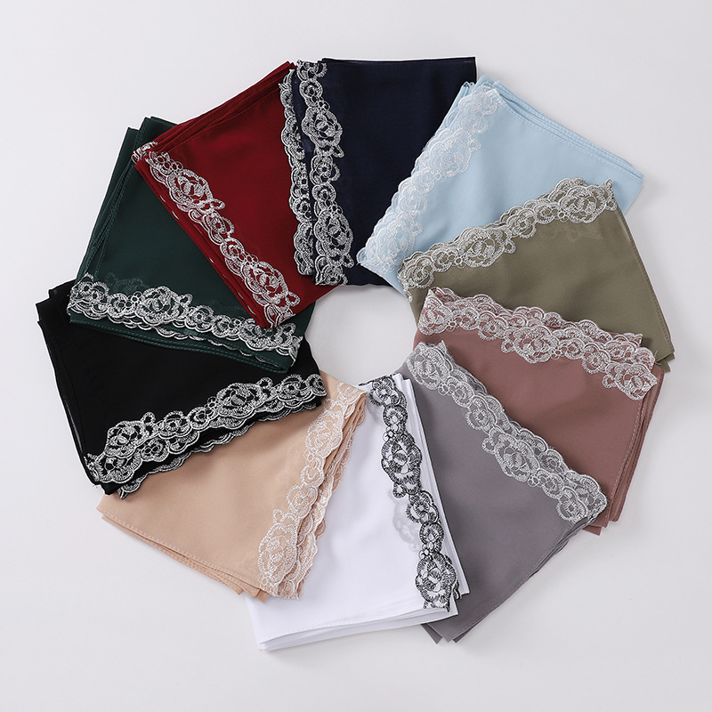 Jifang Women Plain Bubble Chiffon White Floral Lace Shawl Muslim Hijabs Shawls Tudung X Cm