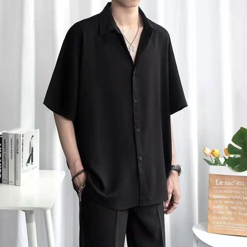 Button Up Solid Coloar Men's Shirt Summer Oversized Plain Basic Shirt ...