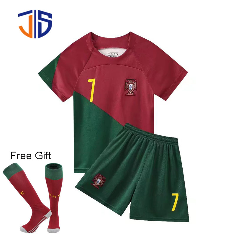 Portugal Home No.7 Cristiano Ronaldo National Football Jersey Set Kids