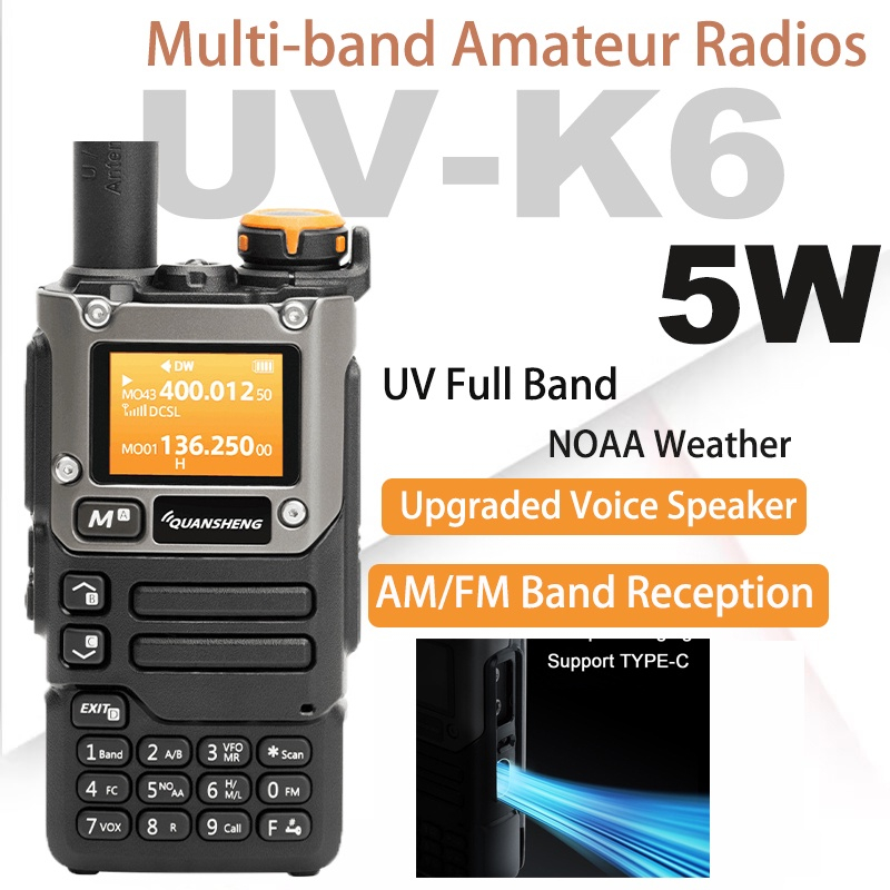 Walkie Talkie UVK6 5W QuanSheng 50600MHz UHF VHF 200 Memory Channels