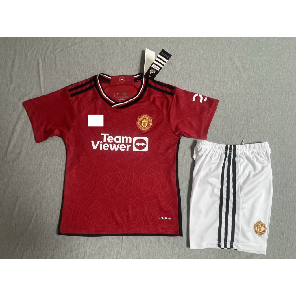 2023/24 Manchester United Home Kids Football Jersey Set Children Soccer