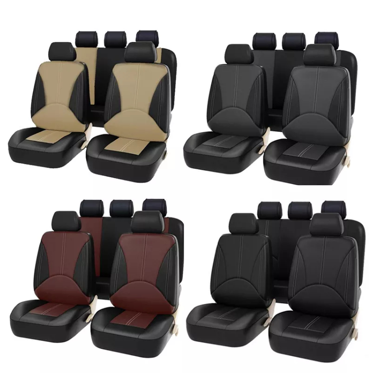 thumbnail image 2 of 5-Seat Universal Car Seat Cover Set – Beige PU Leather, Full Front & Rear Cushion Cover, Anti-Slip & Waterproof 2 of 6