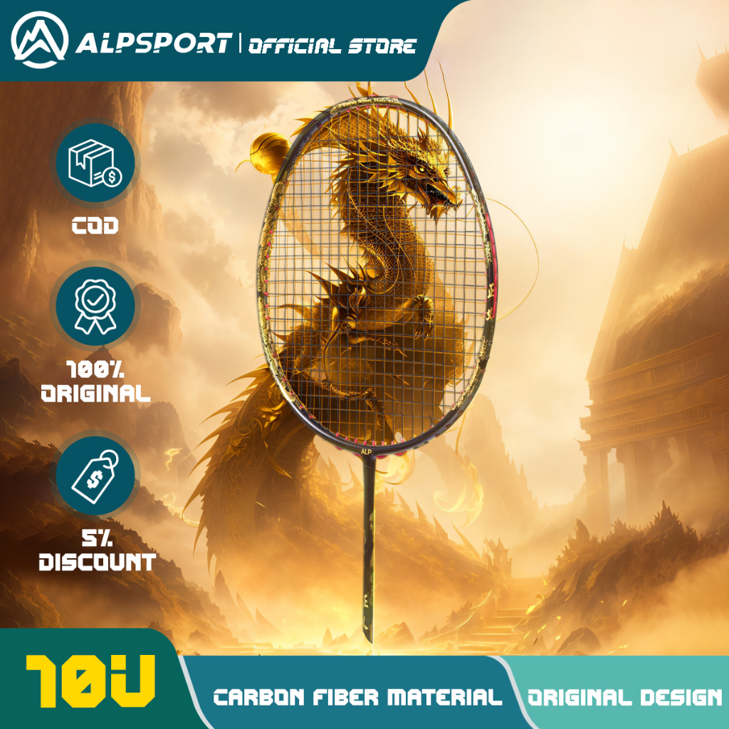 ALPSPORT GD 10U 52g Max 30Lbs Ultralight Badminton Racket Golden Dragon ...