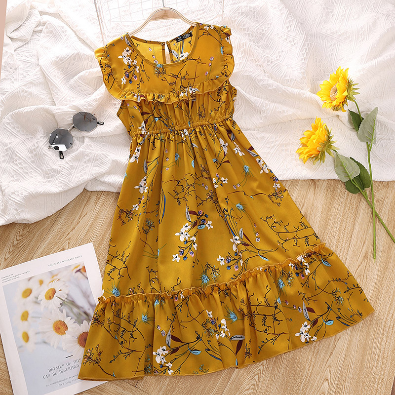 Kids Dress For Girls 5 6 Years Floral Print Sleeveless Frill Yellow Princess Style Classy Chiffon Dress Girls Sundress Shopee Malaysia