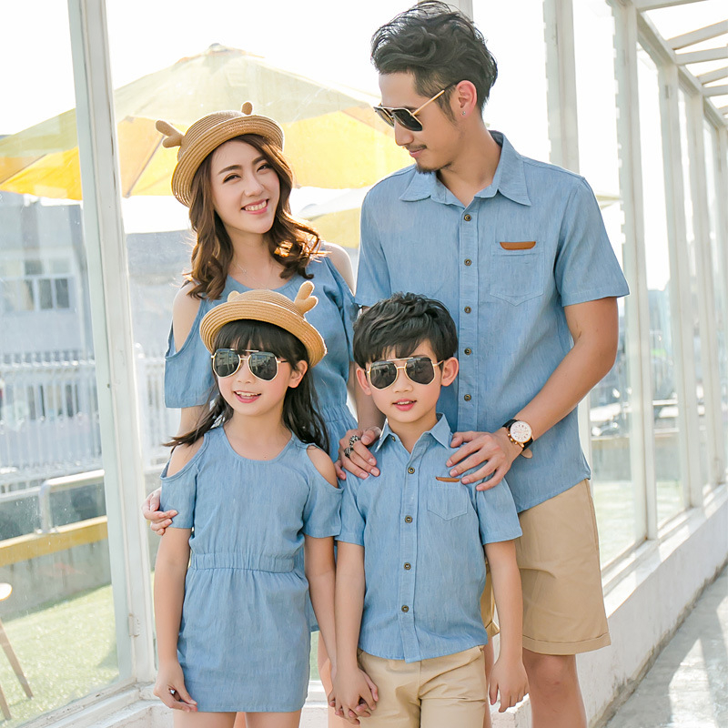 Jean Family Dresses Men Shirt Boy t shirts Women Girl Dress Mini Dress Family Matching Outfits T shirt Family Couple Set Wear Women Blouse Shopee Malaysia