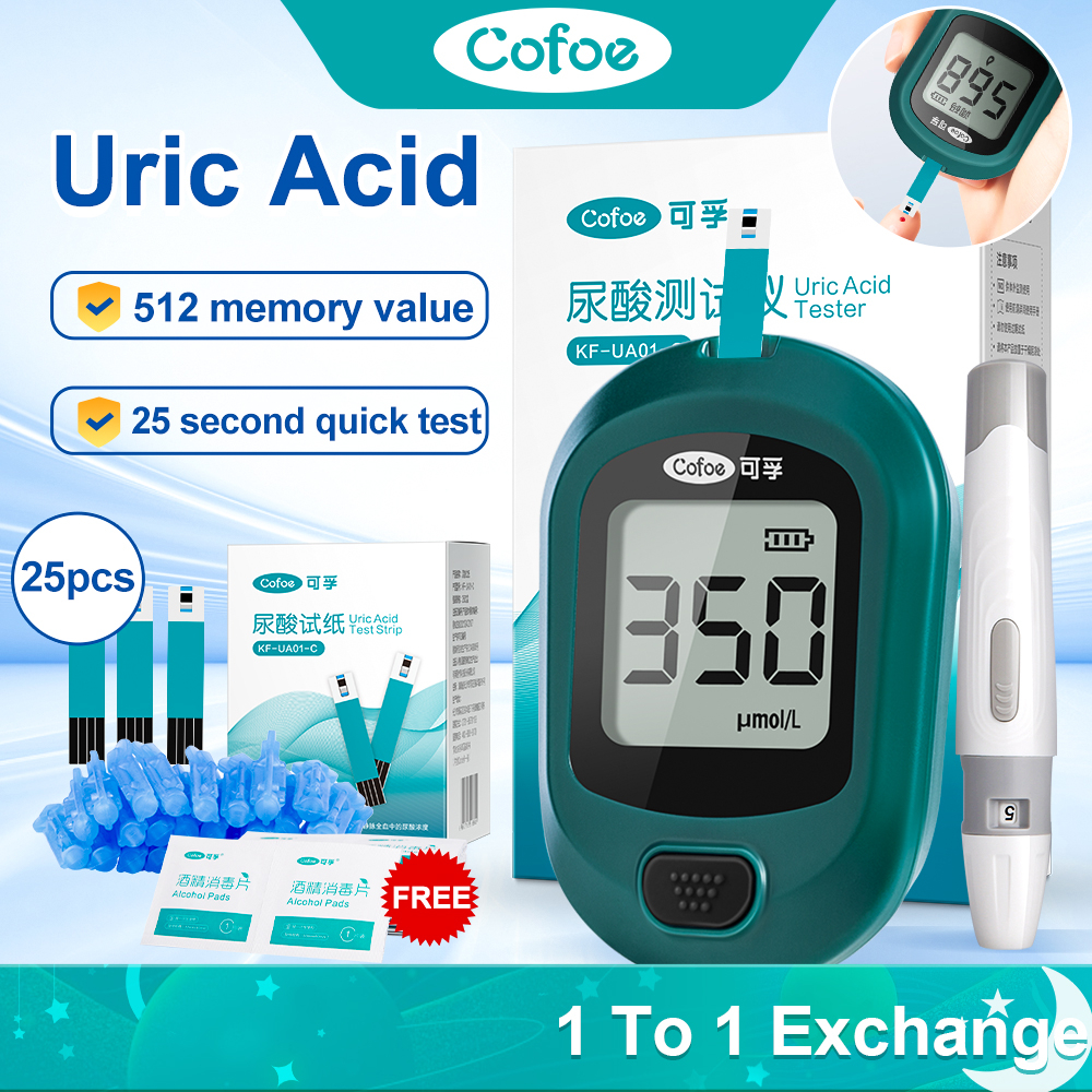 Cofoe Uric Acid Testing Meter Kit Gout Tester with 25pcs Test Strips