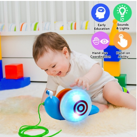 Baby Rope Pulling Snail Toy Electric Trailer Toddler Cartoon Toys for ...