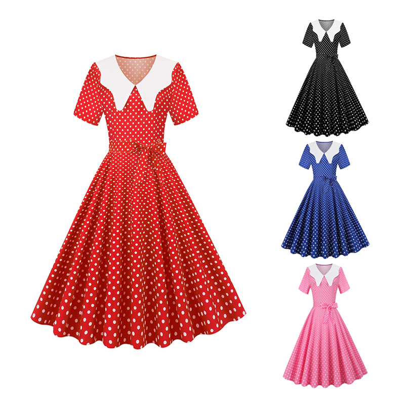 RAYA Vintage Party A-Line Red Dress Retro Hepburn Style Polka Dot ...
