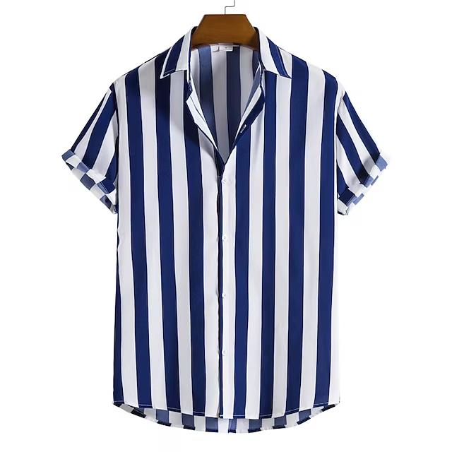 Men's Shirt Striped Turndown Street Casual Button-Down Print Short ...