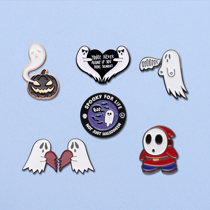 Cute Boo Ghost Enamel Pins Cartoon Pumpkin Spooky Brooch Lapel Badges ...