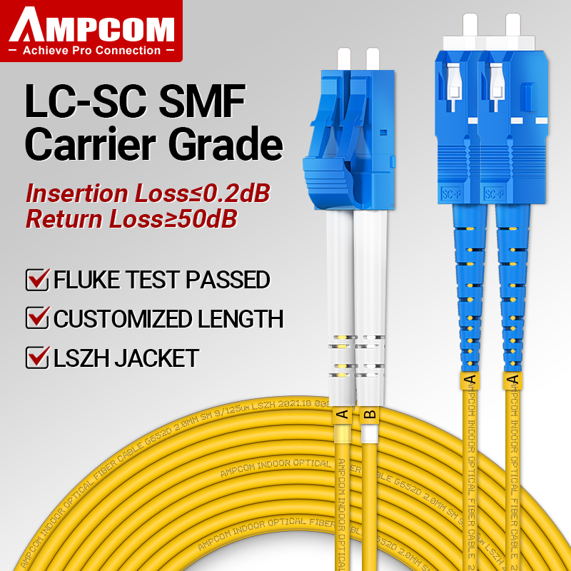 AMPCOM LC to SC UPC Fiber Optical Patch Cable Single Mode Duplex SMF 9 ...