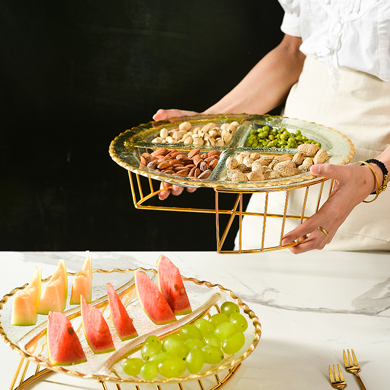 Luxury Glass Fruit Serving Plate with Gold Rim Elegant Serving Tray
